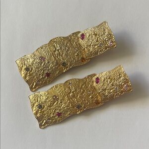 Zara Gold Textured Earrings with Gem Accents